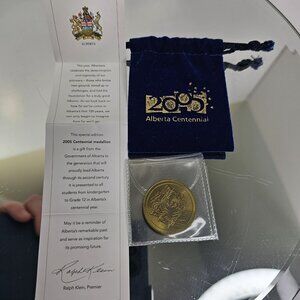Alberta Canada Centennial Coin 2005 Students With Pouch And COA. 100 Years